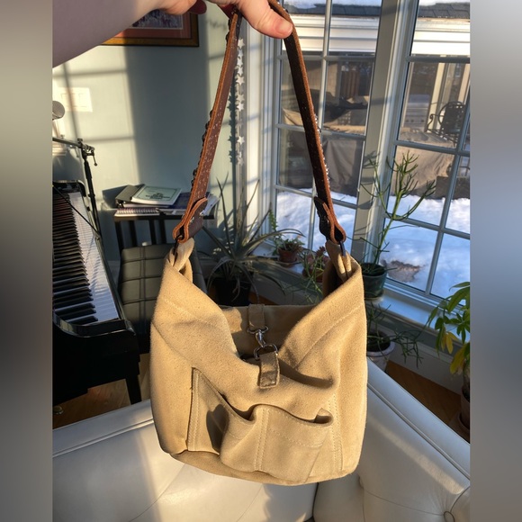 Rare Vintage Y2K Tylie Malibu Suede Crystal Strap Hobo Shoulder Bag Tan Brown - Picture 2 of 14